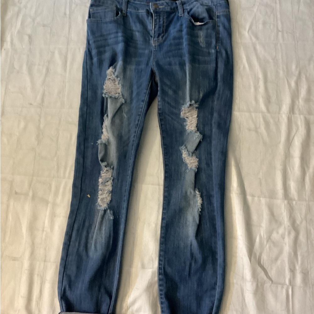 Cello Distressed Blue Straight Leg Jeans